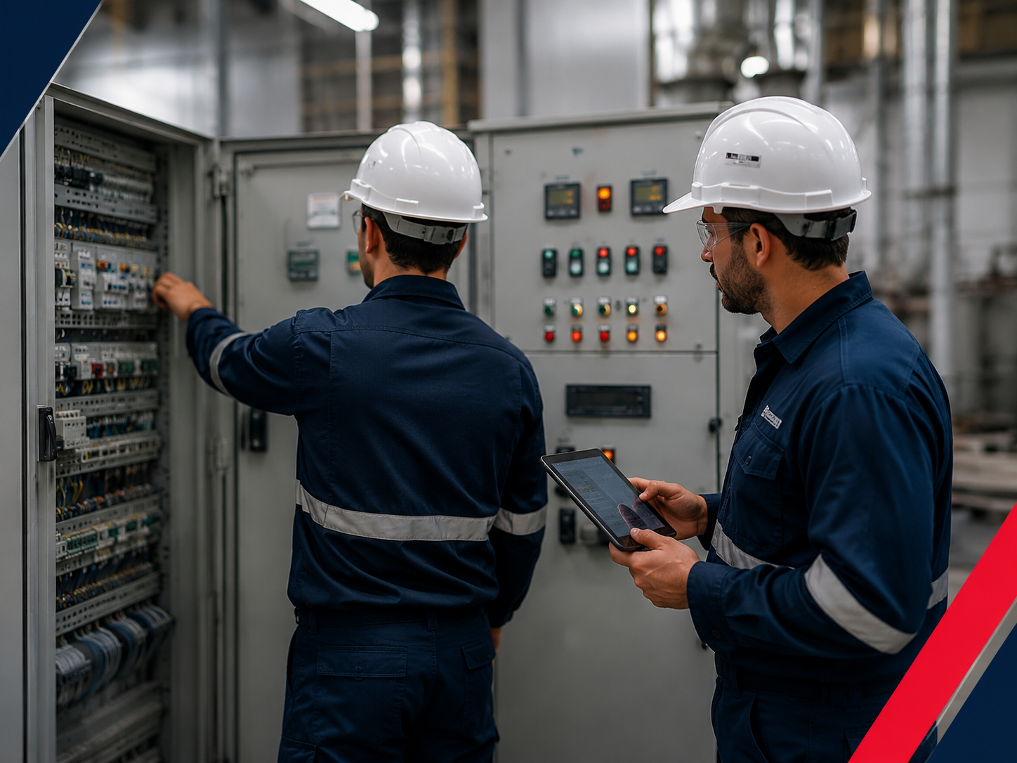 Equipe técnica Gran Loc realizando manutenção em painel elétrico